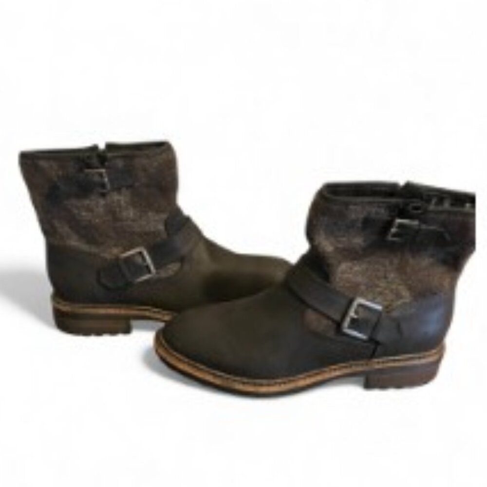 SONOMA WOMEN'S CECELIA BLACK BUCKLE INNER SIDE ZIP ANKLE BOOT SIZE 10 MED